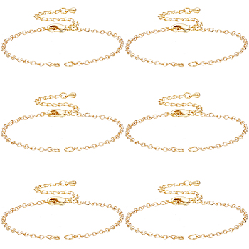 Brass Cable Chain Link Bracelet Makings, with Jump Rings & Lobster Claw Clasps, Real 18K Gold Plated, 6-3/8 inch(16.3cm), 8pcs/box