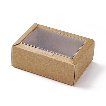 Cardboard Paper Gift Box, with Plastic Clear Window, Rectangle, BurlyWood, Fold: 11.1x8.1x4.1cm