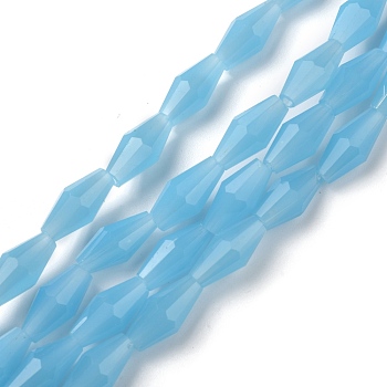 Opaque Glass Beads Strands, Faceted, Bicone, Sky Blue, 8x4mm, Hole: 0.8mm, about 70pcs/Strand, 22.99''(58.4cm)