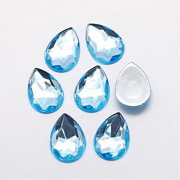 Acrylic Rhinestone Flat Back Cabochons, Faceted, Bottom Silver Plated, teardrop, Dodger Blue, 25x18x5mm