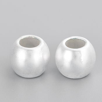 Alloy European Beads, Large Hole Beads, Matte Style, Barrel, Cadmium Free & Lead Free, 925 Sterling Silver Plated, 9x8mm, Hole: 4.5mm