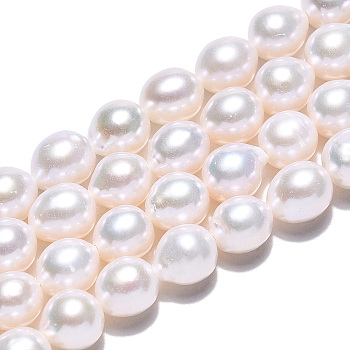Natural Keshi Pearl Beads Strands, Baroque Pearls, Freshwater Pearl, Oval, Floral White, 6~6.5x6~7mm, Hole: 0.6mm, about 54~55pcs/strand, 14.76~14.843''(37.5~37.7cm)