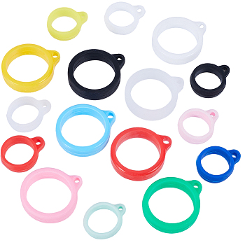 64Pcs 16 Style Silicone Pendant, for Electronic stylus & Lighter Making, Ring, Mixed Color, 29x24.5x7mm, Hole: 3mm, Inner Diameter: 8~13mm, 4pcs/style