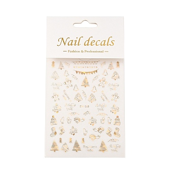 PET Christmas Laser Nail Art  Sticker, Self-adhesive, 3D Design, For Nail Tips Decorations, Mixed Christmas Theme Pattern, Gold, 10.4x8x0.02cm