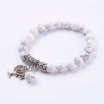 Natural Howlite Stretch Bracelets, with Tibetan Style Pendants,  2 inch(51mm)