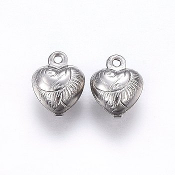 304 Stainless Steel Charms, Puffed Heart, Stainless Steel Color, 9x7x4mm, Hole: 0.8mm