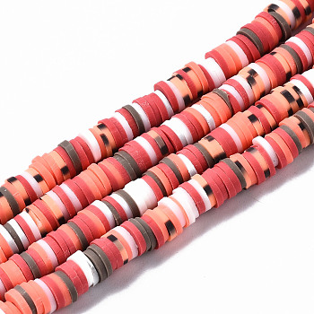 Handmade Polymer Clay Beads Strands, for DIY Jewelry Crafts Supplies, Heishi Beads, Disc/Flat Round, Salmon, 6x0.5~1mm, Hole: 1.8mm, about 320~447pcs/strand, 15.75 inch~16.14 inch(40~41cm)
