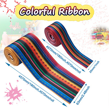 2Rolls 2 Styles Stripe Pattern Printed Polyester Grosgrain Ribbon(OCOR-TA0001-37K)-3
