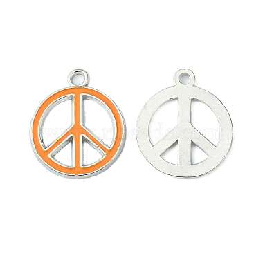 Platinum Orange Peace Sign Alloy + Enamel Pendants