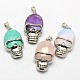 Personalized Retro Halloween Skull Jewelry Bezel Natural & Synthetic Mixed Gemstone Pendants(G-M038-01)-1