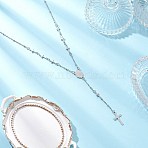 304 Stainless Steel Virgin Cross Pendant Rosary Bead Necklaces, Non-Tarnish, Stainless Steel Color, 24.41 inch(62cm)(NJEW-JN05416)