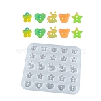 DIY Button Silicone Molds, Resin Casting Molds, for UV Resin & Epoxy Resin Craft Making, Bear, Flower, Snail, Star, Heart, Ghost White, 93x85x5mm, Hole: 1.5~2mm, Inner Diameter: 9~14x11~12mm(DIY-K058-15)