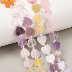Natural Topaz Jade & Amethyst & Rose Quartz & Red Aventurine Beads Strands, Heart, 8.5x8.5x2.5mm, Hole: 0.7mm, about 40pcs/strand, 15.16''(38.5cm)(G-F811-A04-02)