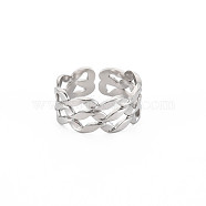 304 Stainless Steel Wave Wrap Open Cuff Ring for Women, Stainless Steel Color, US Size 7 1/4(17.5mm)(RJEW-S405-243P)
