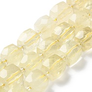 Natural Lemon Quartz Beads Strands, with Seed Beads, Cube, Faceted, 9.5~11x9.5~10.5x9.5~10.5mm, Hole: 1.2mm, about 29pcs/strand, 15.35~15.67''(39~39.8cm)(G-B065-A10)