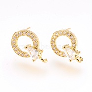 Brass Micro Pave Cubic Zirconia Stud Earring Findings, with Loop, Lead Free & Cadmium Free, Ring with Teardrop, Clear, Golden, 13.5x9x4mm, Hole: 1mm, Pin:0.6mm(KK-F753-09G-RS)