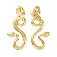 304 Stainless Steel Stud Earring, Garden Reptile Serpentine Snake Earring for Women, Real 18K Gold Plated, 30x13mm(EJEW-M231-02A-G)