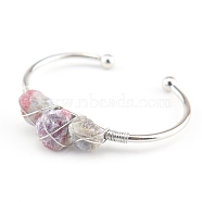Natural Tourmaline Chips Beaded Cuff Bangles, Metal Wire Wrap Bangle, Inner Diameter: 2-1/2 inch(6.5cm)(PW-WG90661-12)