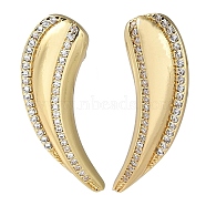 Rack Plating Brass Micro Pave Cubic Zirconia Stud Earrings, Horn, Real 16K Gold Plated, 27x11mm(EJEW-M230-12G)