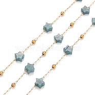 Ion Plating(IP) 304 Stainless Steel Satellite Chains, with Natural Apatite Star Beaded, Unwelded, with Spool, Golden, 4x4x2mm(CHS-G019-01G-05)