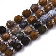 Natural Ocean Jasper Beads Strands, Oval, Faceted, 6x5~6mm, Hole: 0.8mm, about 51~53pcs/strand, 14.57 inch~15.15 inch(37~38.5cm)(G-N328-018)