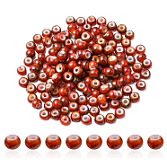 6/0 Opaque Glass Seed Beads, Round Hole, Rondelle, Dark Red, 4~4.5x3~4mm, Hole: 0.8~1.5mm, 10g/box(SEED-YW0002-13A)