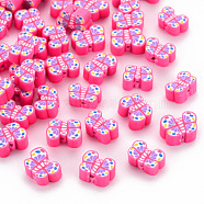 Handmade Polymer Clay Beads, Butterfly, Deep Pink, 6~8x9.5~11.5x4mm, Hole: 1.2mm(CLAY-N011-010F)