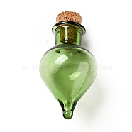 Teardrop Glass Cork Bottles Ornament, Glass Empty Wishing Bottles, DIY Vials for Pendant Decorations, Olive Drab, 3.6cm(AJEW-A039-01G)