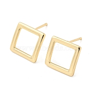 Brass Stud Earrings, Hollow Square, Light Gold, 12x12mm(EJEW-B035-15KCG)