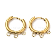 Ion Plating(IP) 304 Stainless Steel Huggie Hoop Earring Findings, with 316 Surgical Stainless Steel Pin & 3-hole Loops, Golden, 16.5x16.5x2.5mm, Hole: 1.6~1.8mm(STAS-M320-01G)
