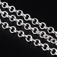 Iron Rolo Chain, Unwelded, with Spool, Lead Free, Silver, 4x1mm, about 164.04 Feet(50m)/roll(CH-S078-S-LF)