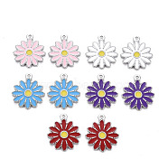 304 Stainless Steel Enamel Pendants, Stainless Steel Color, Flower, Mixed Color, 18x15.5x2mm, Hole: 1.4mm(STAS-Q241-015)