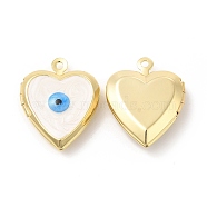 Brass Enamel Locket Pendants, Real 18K Gold Plated, Long-Lasting Plated, Heart with Evil Eye, White, 21x17x5mm, Hole: 1.4mm, Inner Diameter: 9.5x10mm(KK-E075-05G-01)
