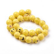 Handmade Porcelain Beads, Round with Expression, Yellow, 14mm, Hole: 2.5mm, about 25pcs/strand, 13.3 inch(34cm)(PORC-F001-01)