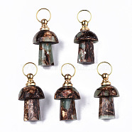 Assembled Synthetic Bronzite and Aqua Terra Jasper Openable Perfume Bottle Pendants, with Light Gold Brass Findings, Dyed, Capacity: 1ml(0.03 fl. oz), 34~35x20~21mm, Hole: 10.5mm(G-S366-057B)