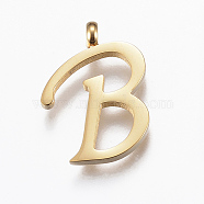304 Stainless Steel Pendants, Initial Letter, Letter.B,   Golden, 18x13x2mm, Hole: 2mm(X-STAS-F129-B-G)