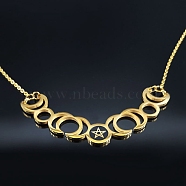 304 Stainless Steel Pendant Necklaces, Hollow Moon Phase, Golden, 20.08 inch(51cm)(NJEW-K253-08G)