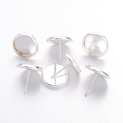 Brass Stud Earring Settings, Nickel Free, Silver Color Plated, Tray: 10mm, 12x12mm, Pin: 0.7mm(IFIN-Q006-10mm-S-NF)