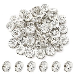 Brass Rhinestone Spacer Beads, Grade A, Straight Flange, Rondelle, Crystal, Silver, 6x3mm, Hole: 1mm(RB-YW0001-04C-01S)