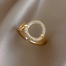 Alloy Pave Cubic Zirconia Cuff Rings for Womem, Golden, Inner Diameter: 17~19mm(WG5E118-01)