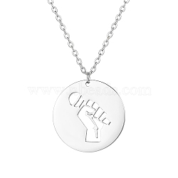 Flat Round with Hollow Microphone Stainless Steel Pendant Necklaces for Women, Stainless Steel Color, no size(SE2751-1)