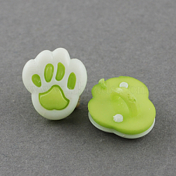 Acrylic Shank Buttons, 1-Hole, Dyed, Paw, Yellow Green & White, 13x12x8mm, Hole: 4x2mm(BUTT-Q022-A-05)