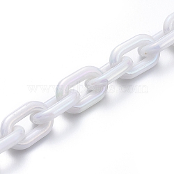 Transparent Acrylic Handmade Cable Chain, Oval, White, 14.5x9x3mm, about 39.37 inch(1m)/strand(AJEW-JB00549)