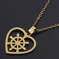 201 Stainless Steel Pendants Necklaces, with Cable Chains and Lobster Claw Clasps, Heart with Helm, Golden, 17.71 inch(45cm), 1.5mm(NJEW-S105-JN695-45-2)