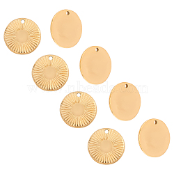 Textured Flat Round 304 Stainless Steel Pendants, for Craft Jewelry Making, Golden, 15x1.5mm, Hole: 1.4mm, 10pcs/box(STAS-UN0013-43G)