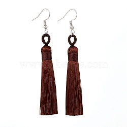 Polyester Tassel Earrings, with 304 Stainless Steel Earring Hooks, Stainless Steel Color, Coconut Brown, 82mm, Pin: 0.6mm(EJEW-JE04452-04)