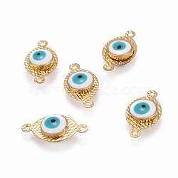 Golden Tone Brass Enamel Eye Links, White, 9x17x7mm, Hole: 1mm(X-KK-Q570-01F)