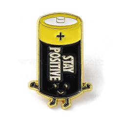 Cartoon Enamel Pins, Battery with Word Stay Positive Badge, Golden Alloy Brooch for Backpack Clothes, Black, 31x20x1.5mm(JEWB-P031-B02)