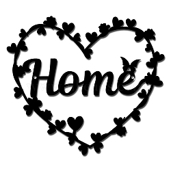 Iron Pendant Decorations, for Outdoor Garden Decoration, Heart with Word Home, Electrophoresis Black, 26x23x0.15cm(HJEW-WH0013-024)