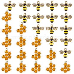 30Pcs 2 Style Alloy Pendants, Alloy Rhinestone Pendants, with Enamel, Bees & Honeycomb, Golden, 14~21x16.5~17x1.5~4mm, Hole: 1.6~1.8mm, 15pcs/style(ENAM-SZ0002-17)